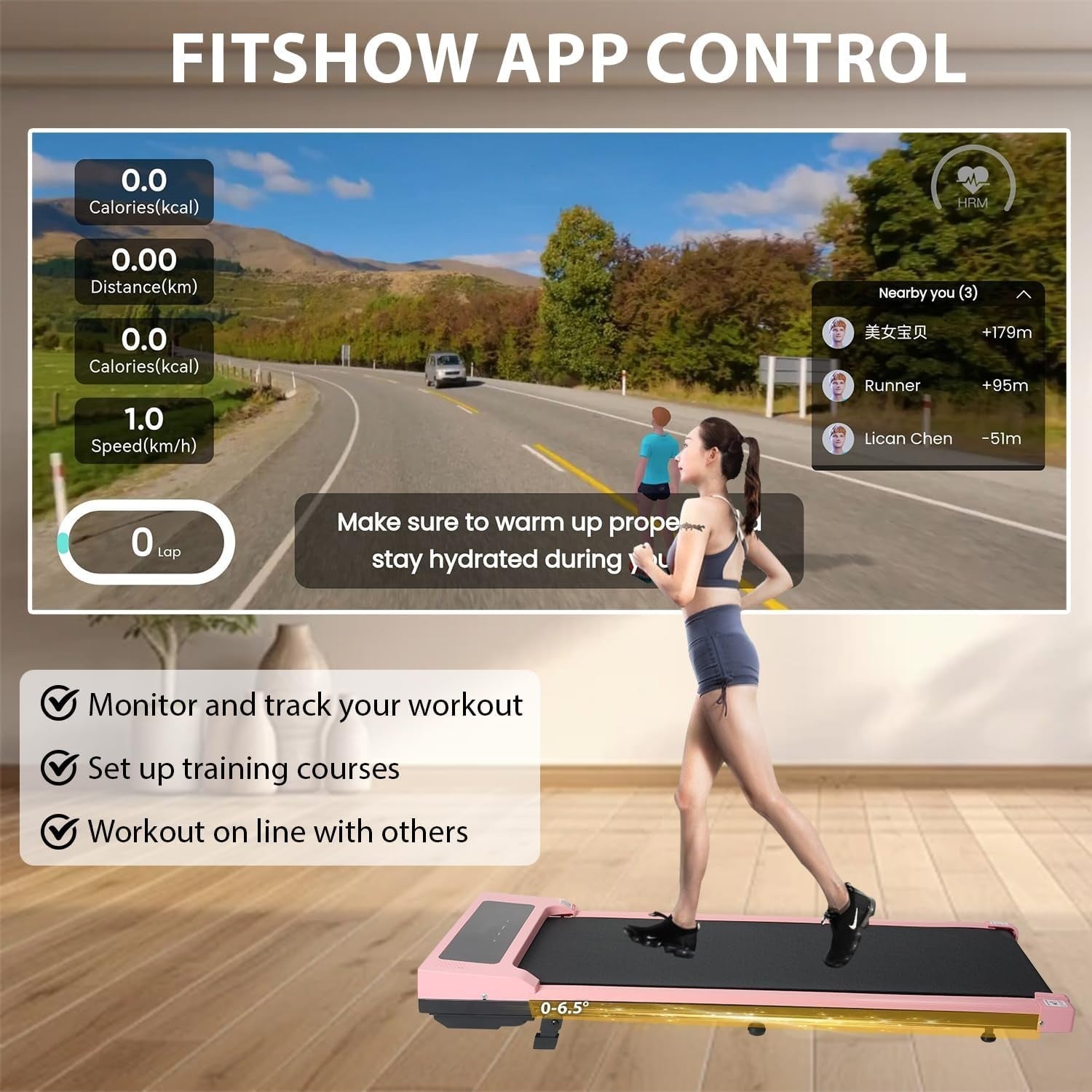 Under Desk Treadmill w/ Incline, Bluetooth Speaker & LED Display, 1-12km/h