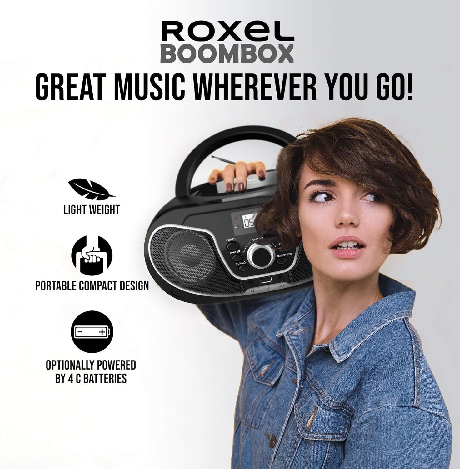 Portable Boombox CD Player Bluetooth FM Radio USB AUX Remote 8W