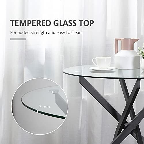 Round Glass Dining Table with Metal Cross Legs Modern Small Kitchen Table
