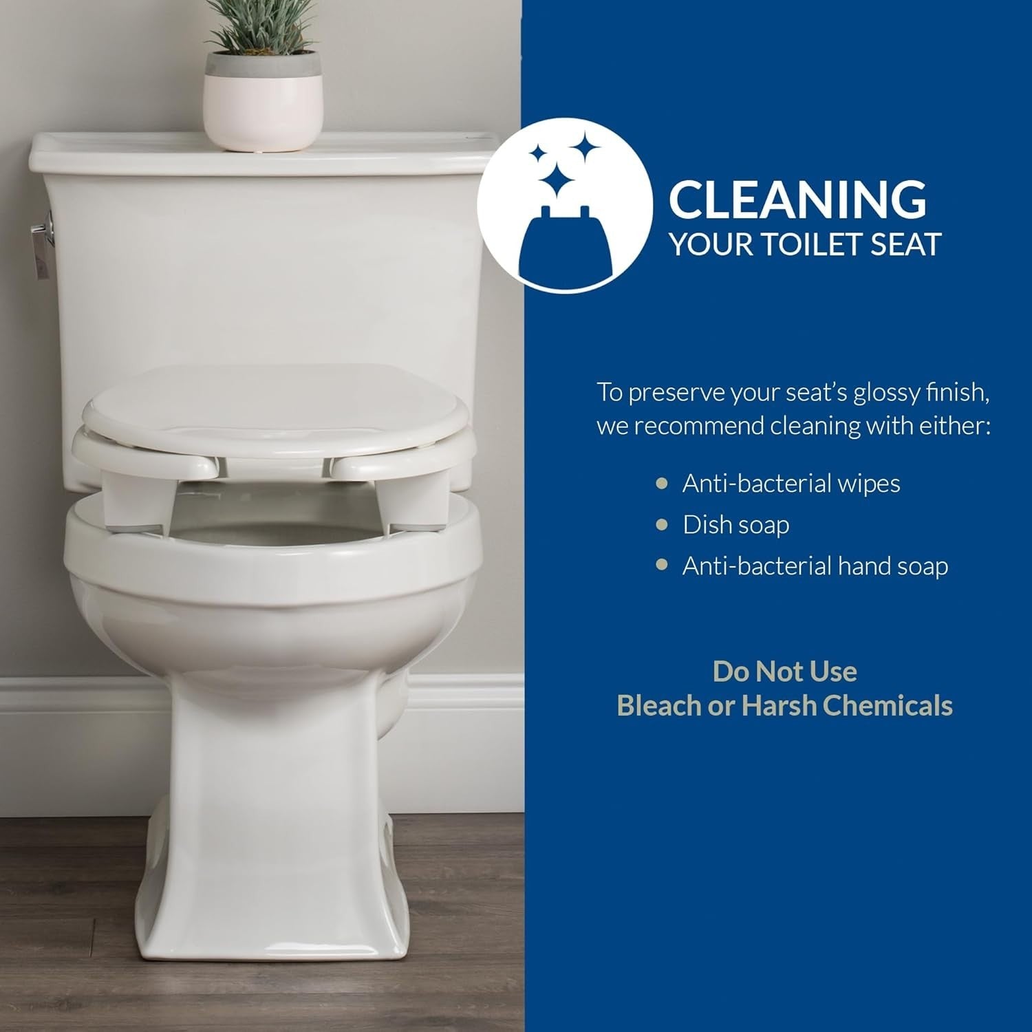 Elevated Toilet Seat 3" Lift White Elongated Open Front Snap 2 Secure