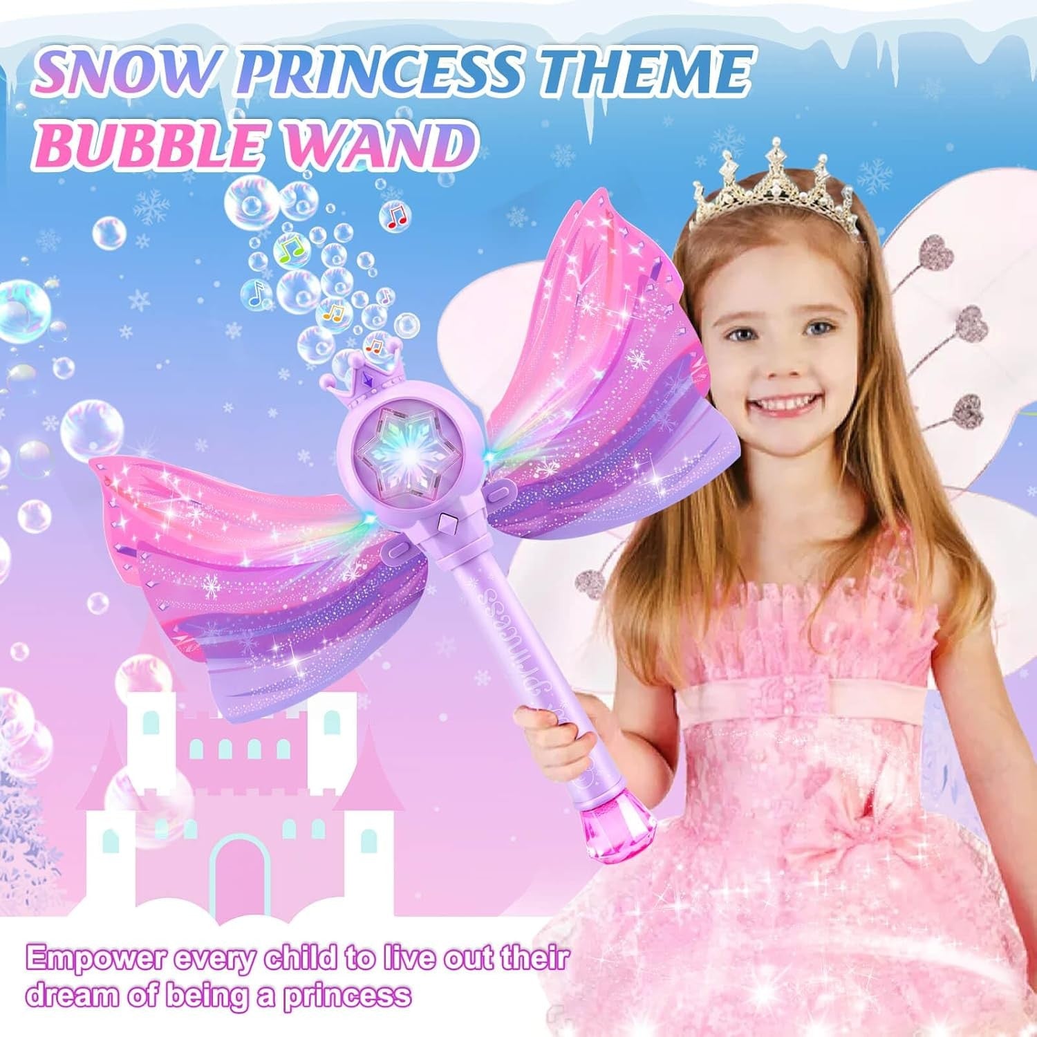 Kids Bubble Wand Light Music Fairy Princess Toy Purple