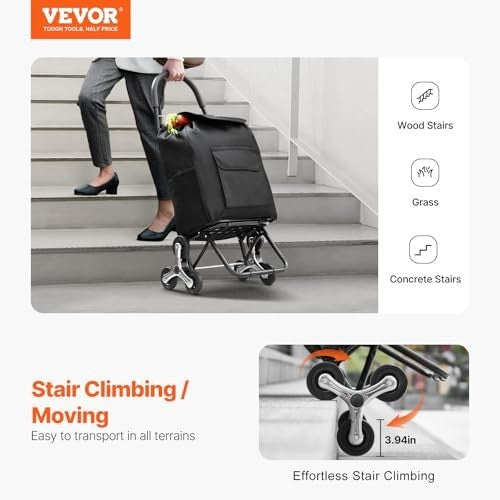 36L Folding Stair Climber Trolley Cart Grocery Laundry Handcart Black
