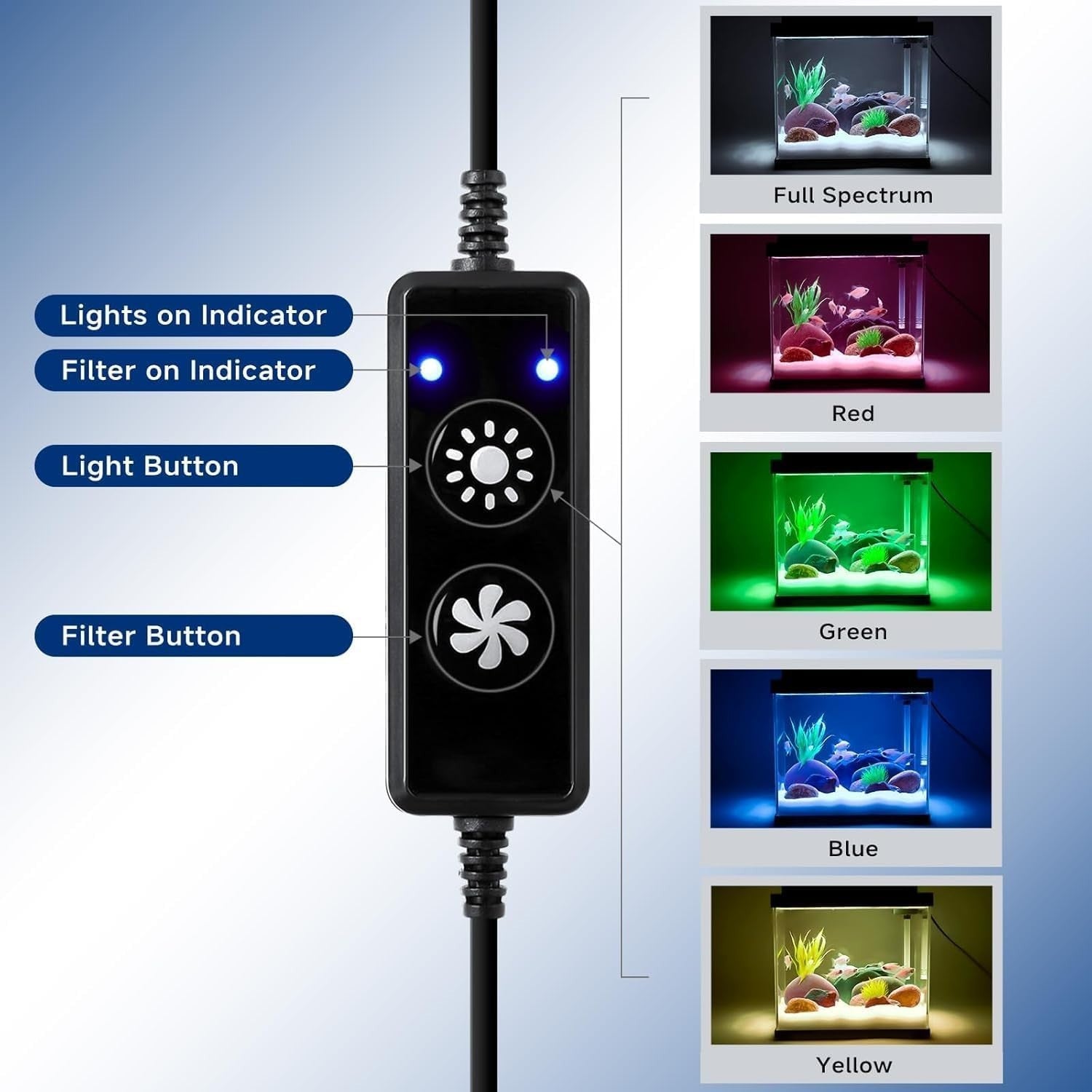 9L Small Glass Fish Tank with Dual Filtration & 4-Color LED Light