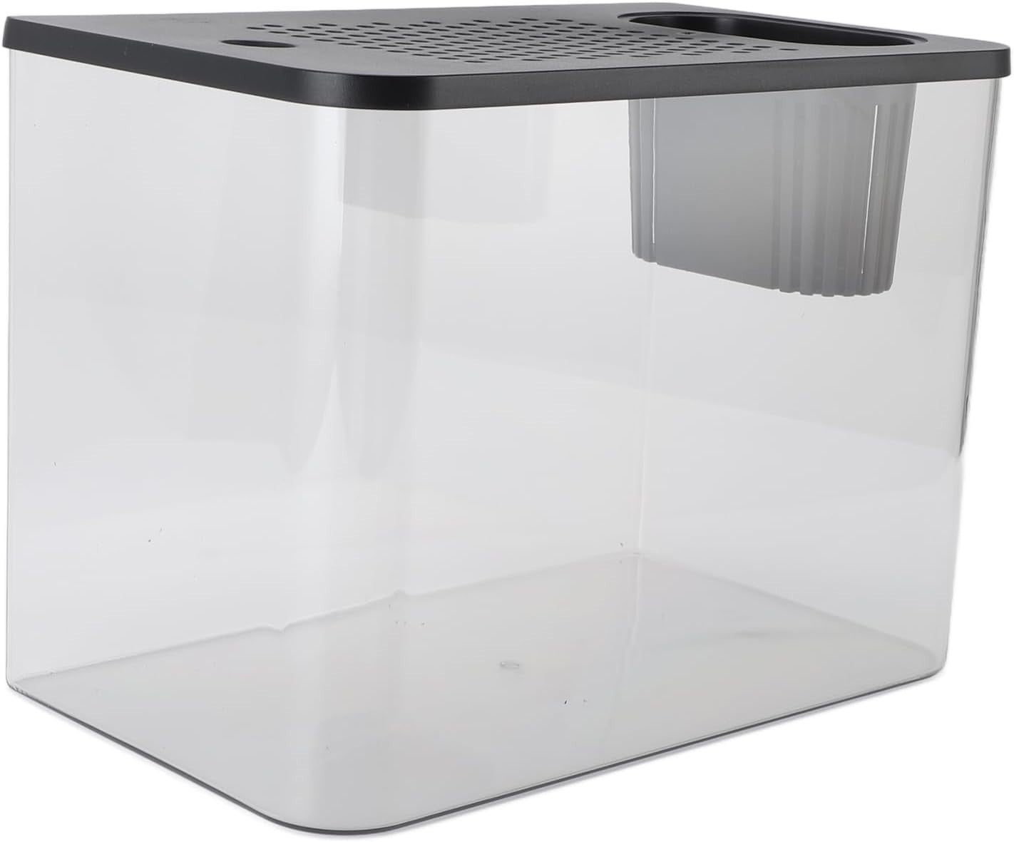Desktop Betta Fish Tank Mini Aquarium Bowl with Lid Clear Plastic Black