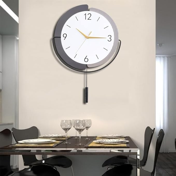 Modern Grey 19×14in Silent Pendulum Wall Clock Large Home Decor Battery Operated