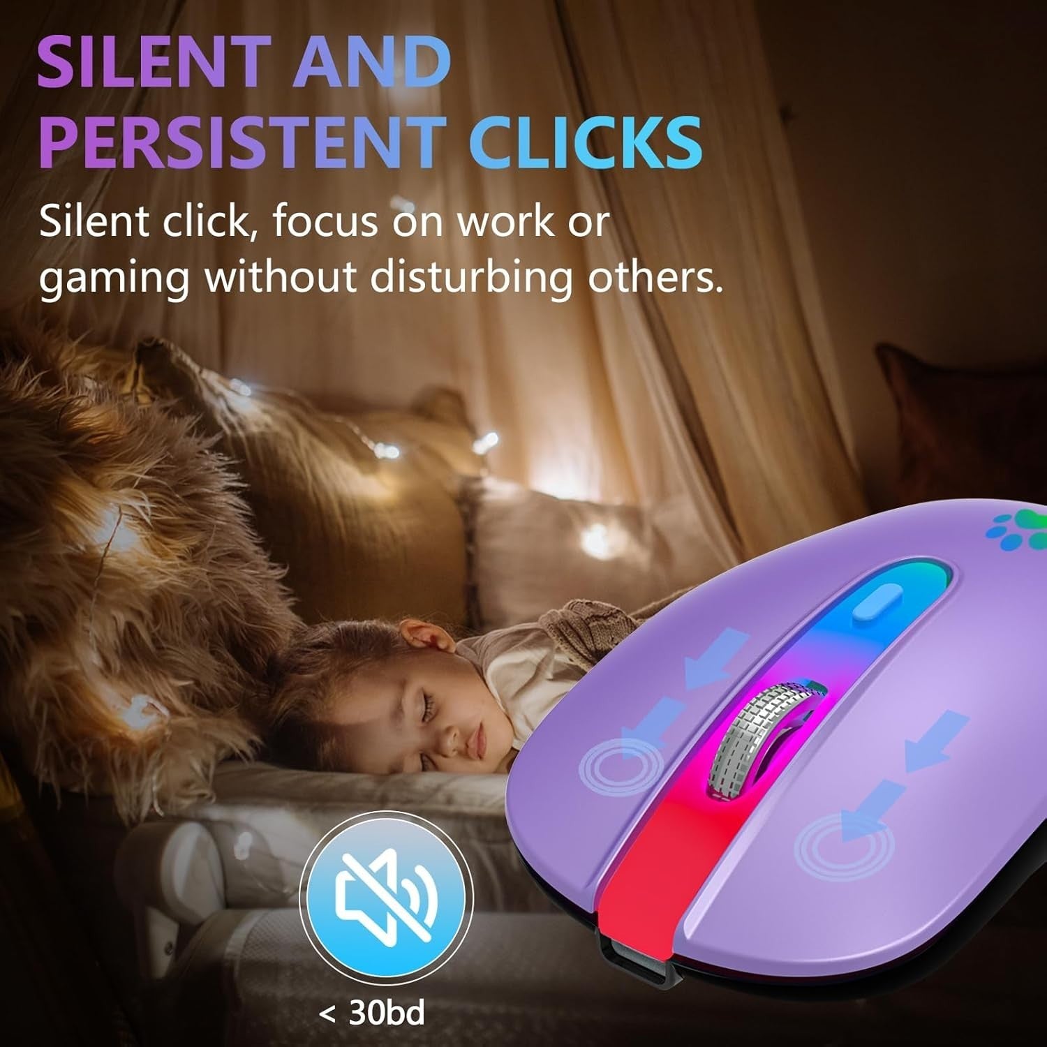 Purple RGB Wireless Mouse Bluetooth 1600 DPI Rechargeable