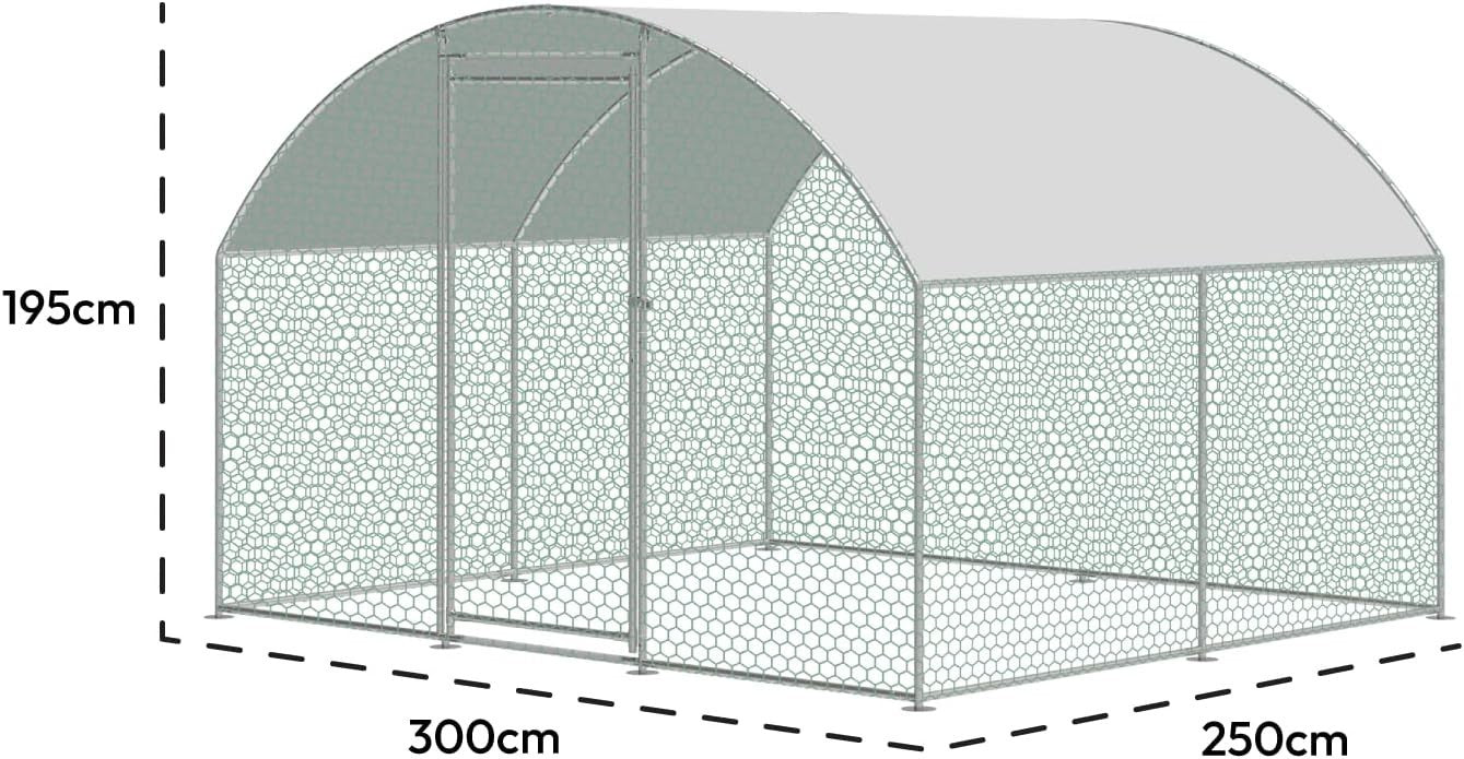 2.5x3m Walk In Chicken Run Galvanised Metal Pet Enclosure