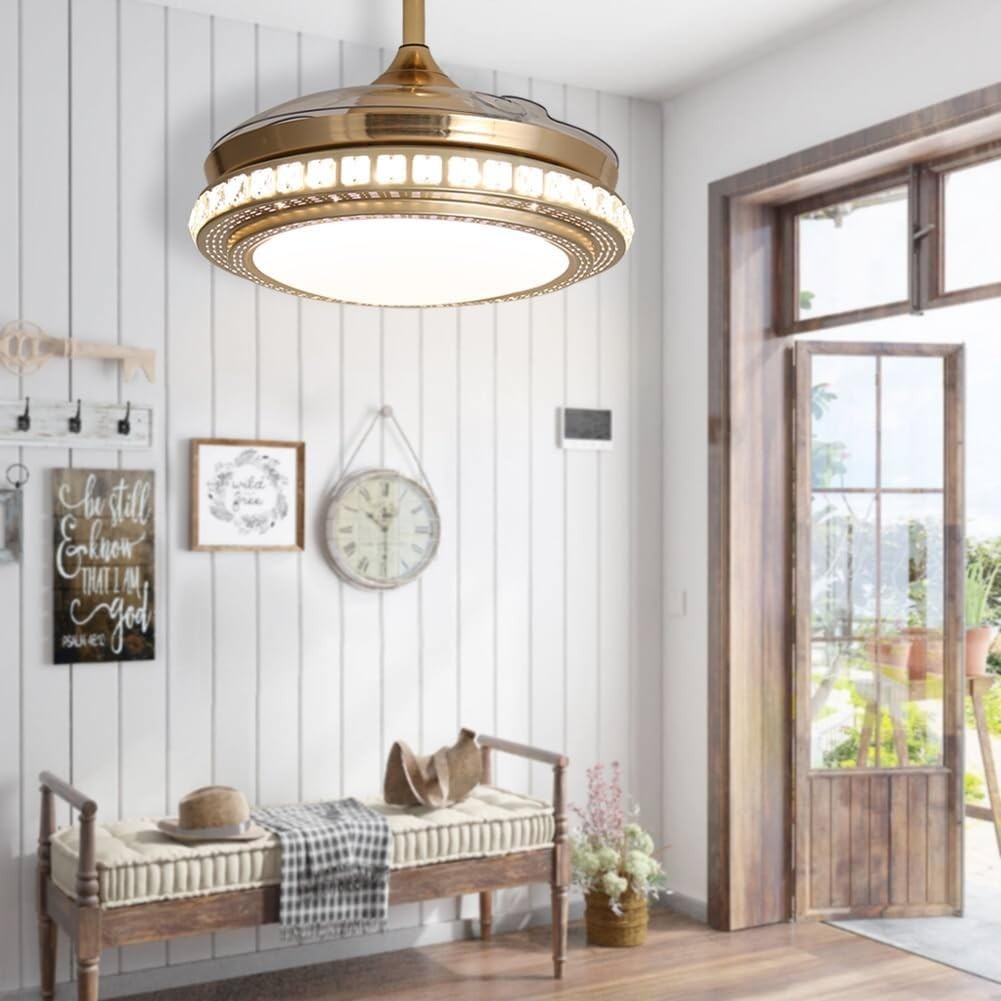 Warmiehomy 42" Ceiling Fan with Lights Retractable Blades 36W LED Gold
