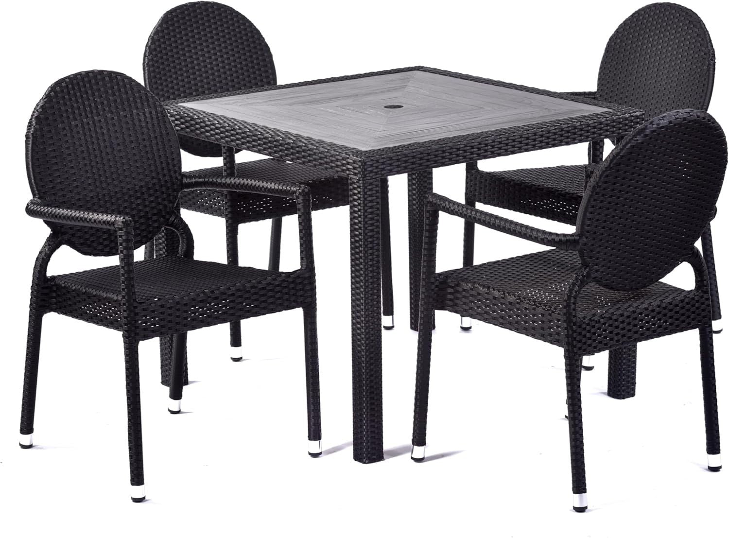 Black Rattan Armchair Stackable Round Back Garden Patio Dining Chair