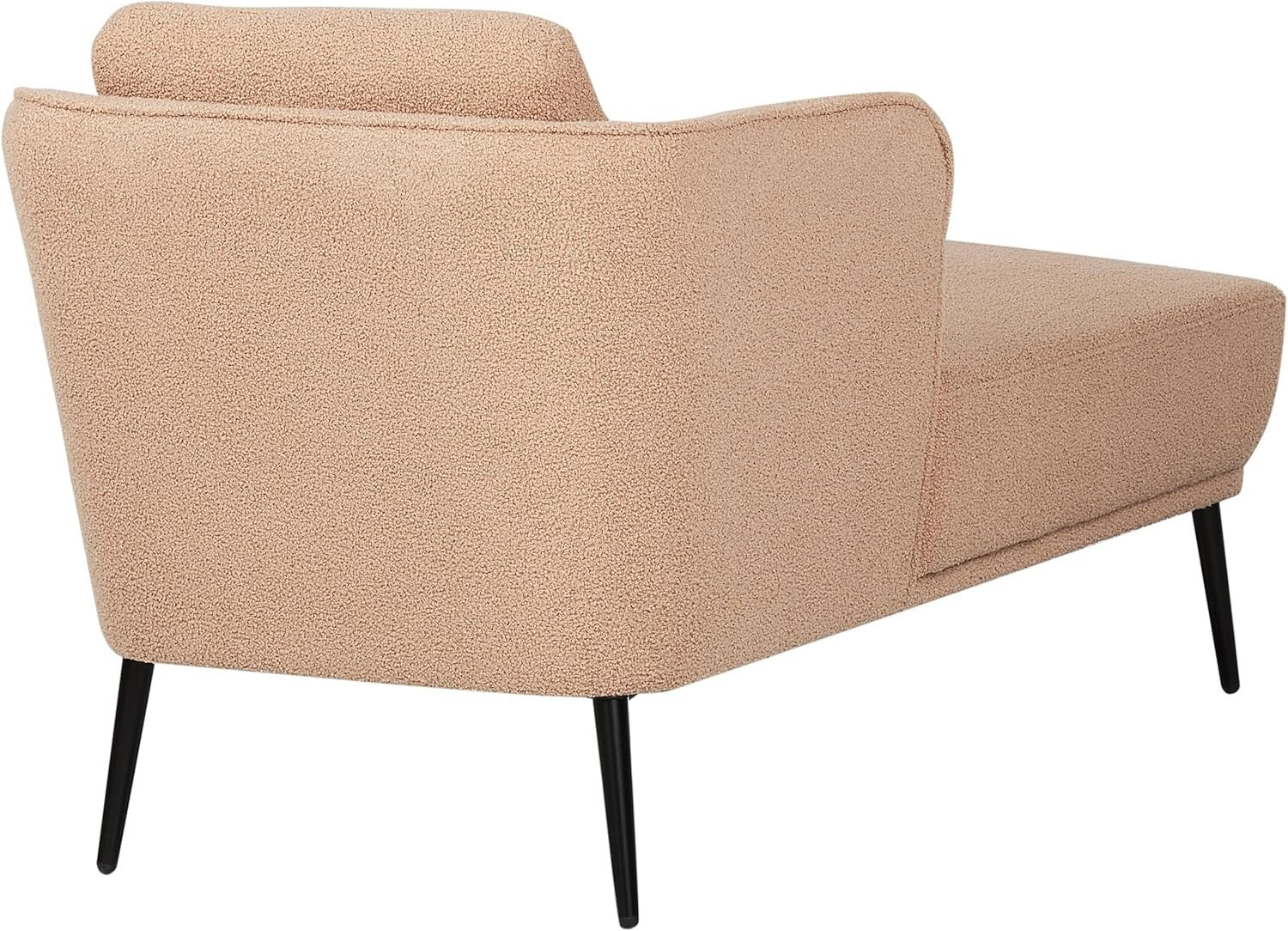Retro Right Hand Boucle Chaise Lounge Beige Cushioned Sturdy Metal Legs