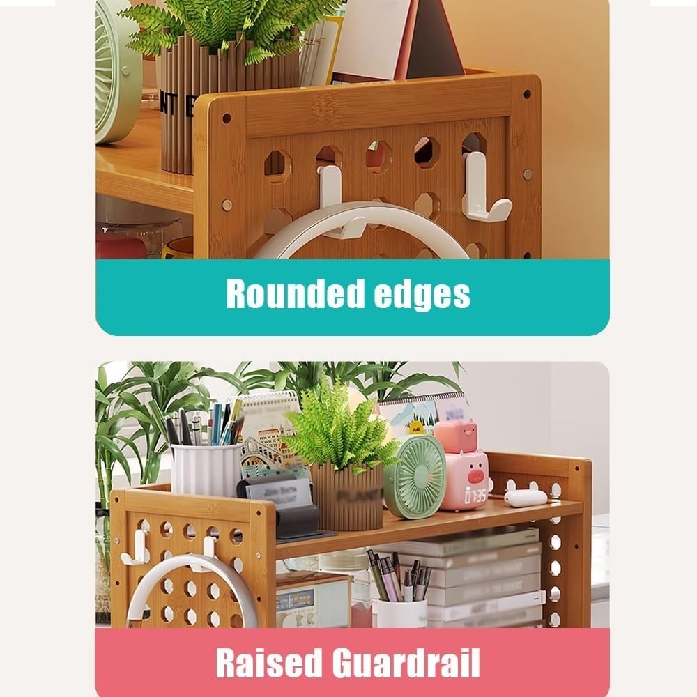 3-Tier Desktop Bookshelf Organizer w/ Pegboard | Bamboo Desk Hutch 50×20×56cm