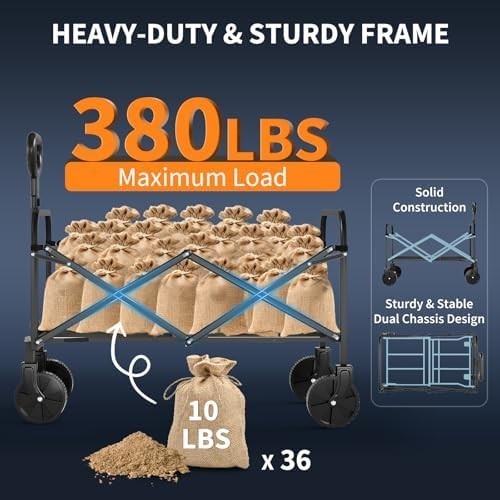 Folding Heavy Duty Wagon Trolley with Adjustable Handle for Shopping