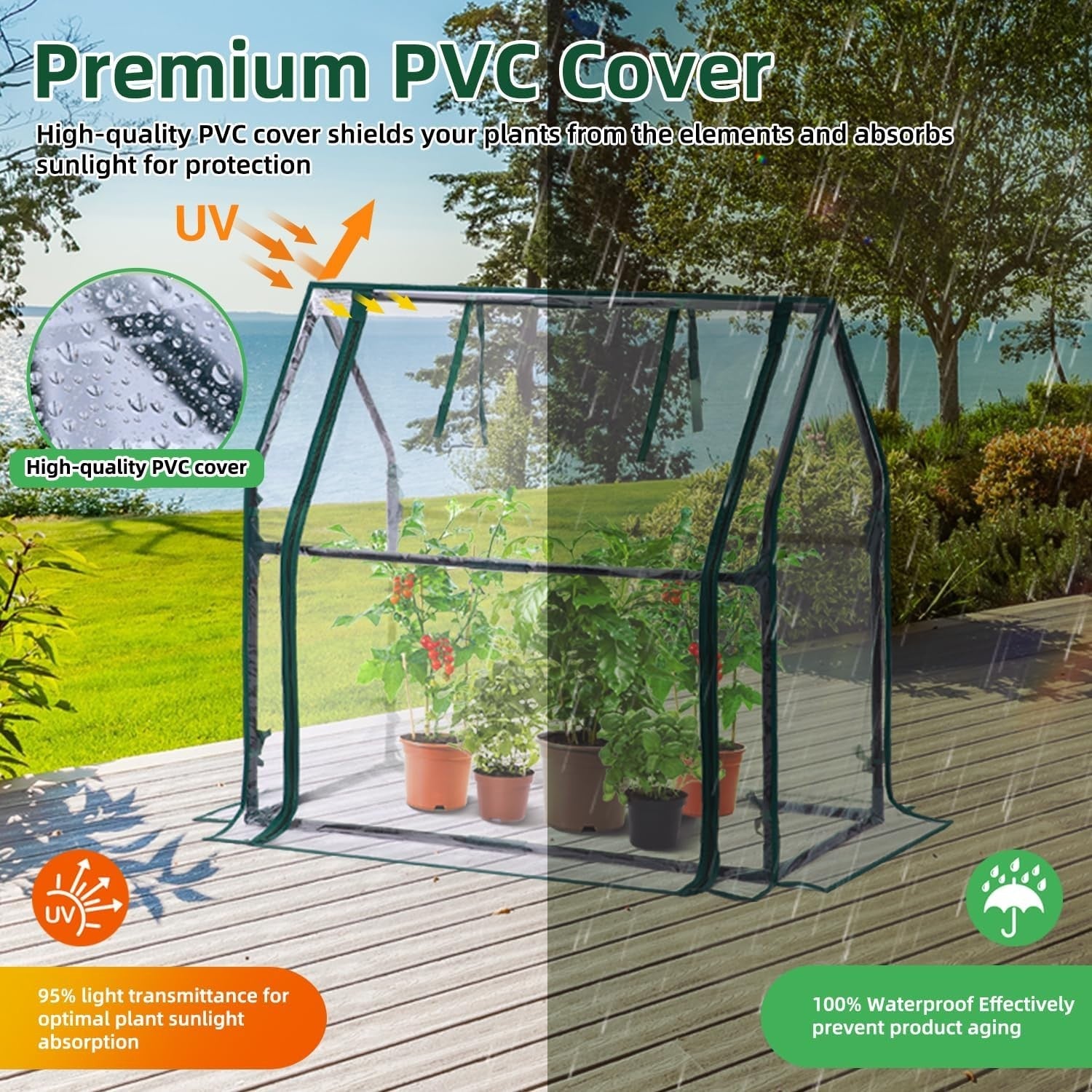 Mini Greenhouse for Indoor Outdoor Plants PVC Waterproof Cover 91x45x84cm