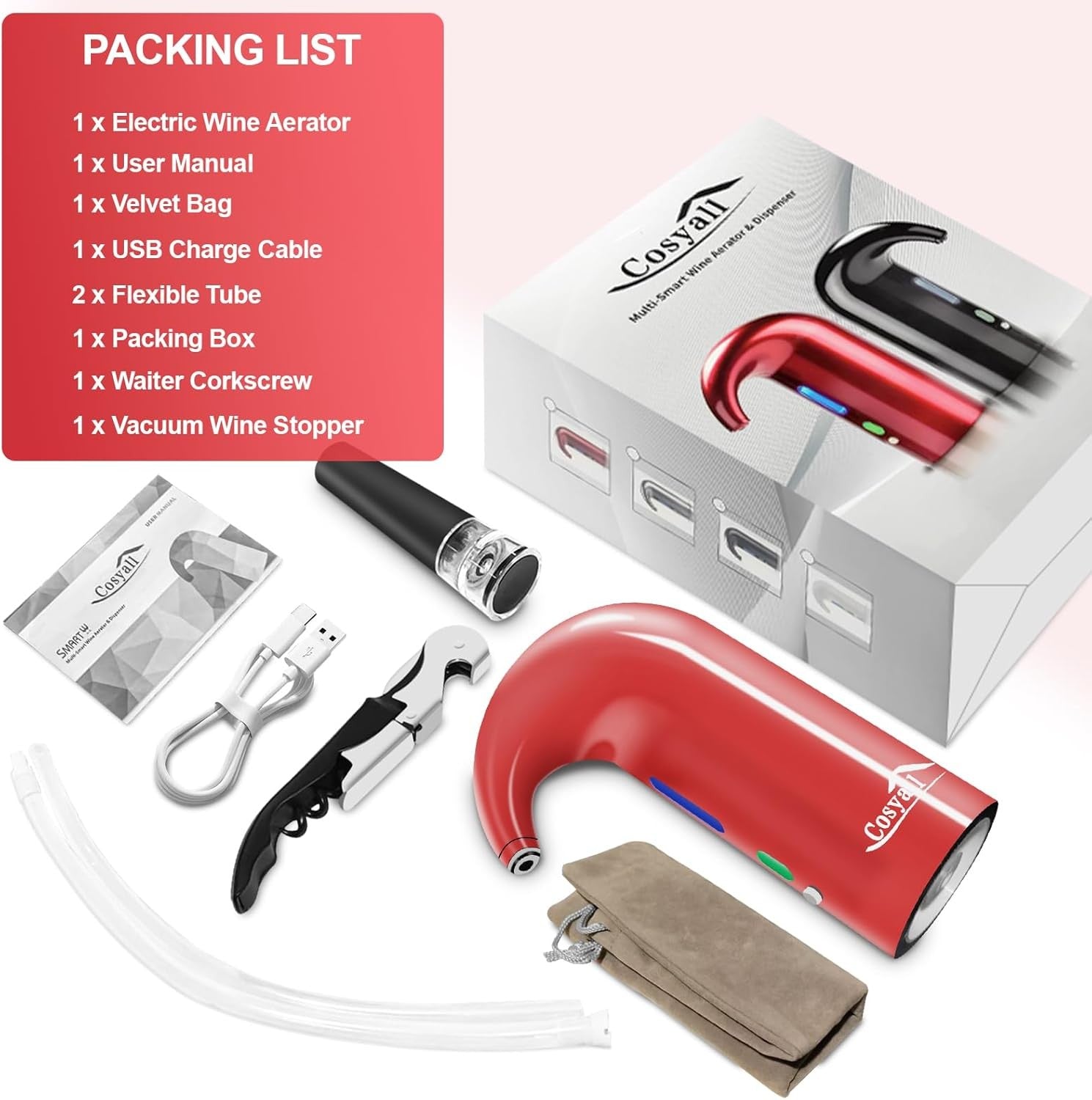 Electric Wine Aerator Dispenser Automatic Pourer Rechargeable Red Party Gift