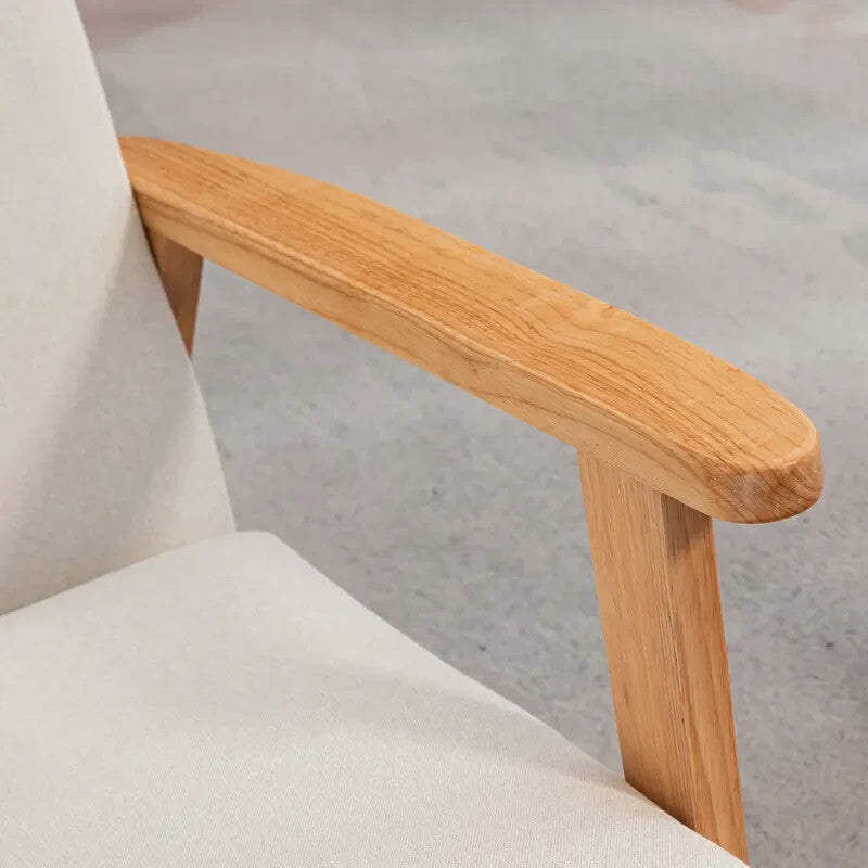Cream Linen Accent Armchair with Wooden Frame for Living Room or Office
