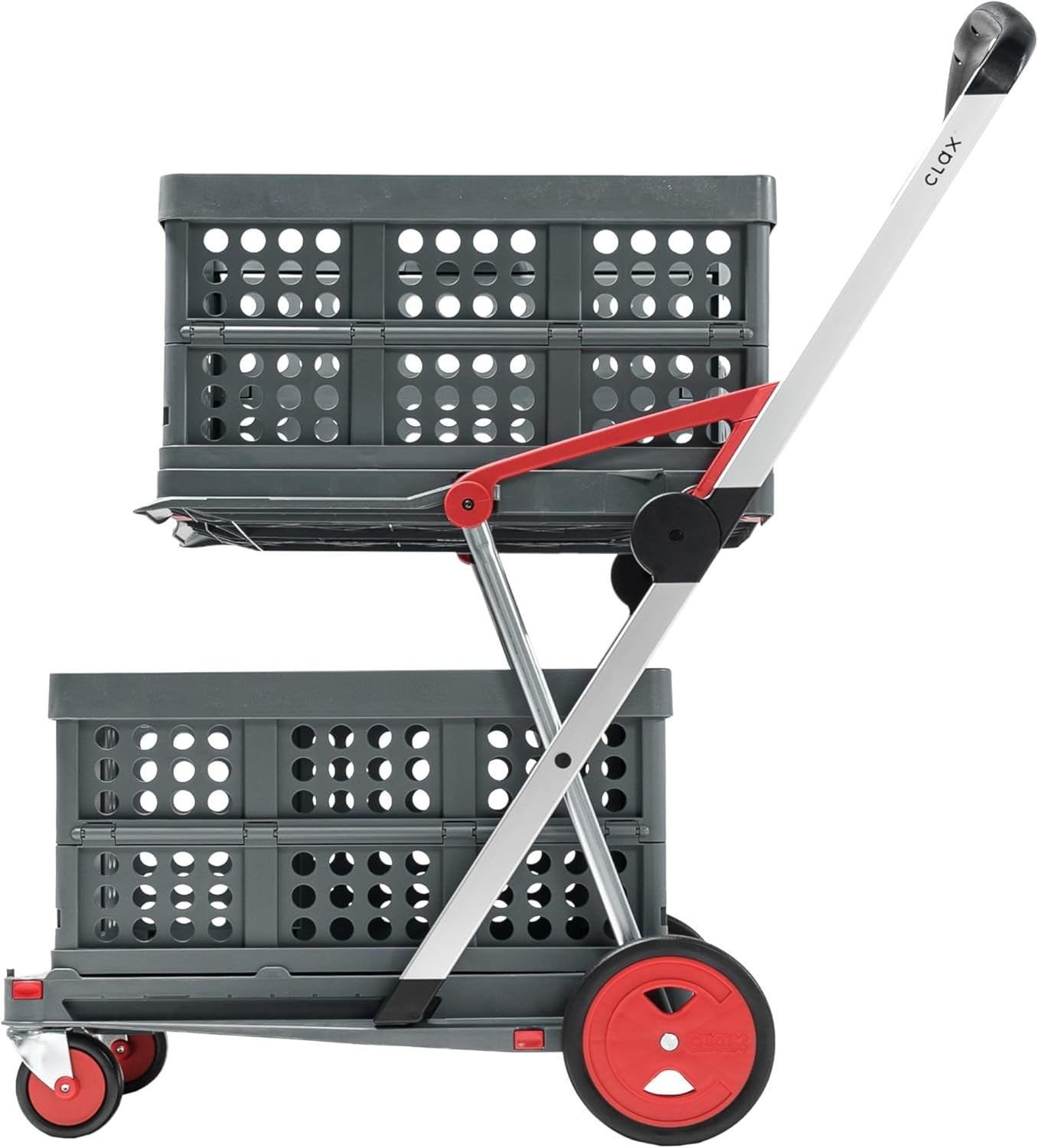 Premium Red Folding Cart Mobile Utility Trolley with 2 Boxes