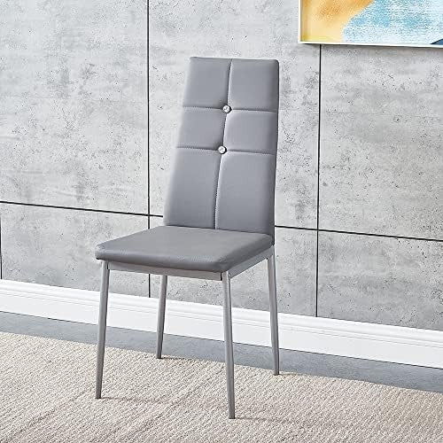 Modern Grey Glass 105x60cm Dining Table Set with 4 Faux Leather Chairs