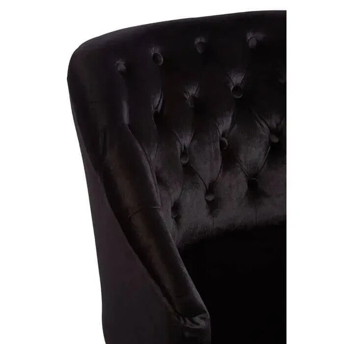 Black Velvet Accent Chair – Tufted Back Armchair with Wood Legs 200kg