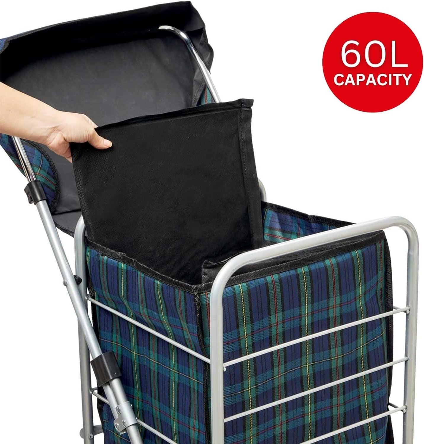 60L 4-Wheel Folding Shopping Trolley Cart Lightweight Steel Frame