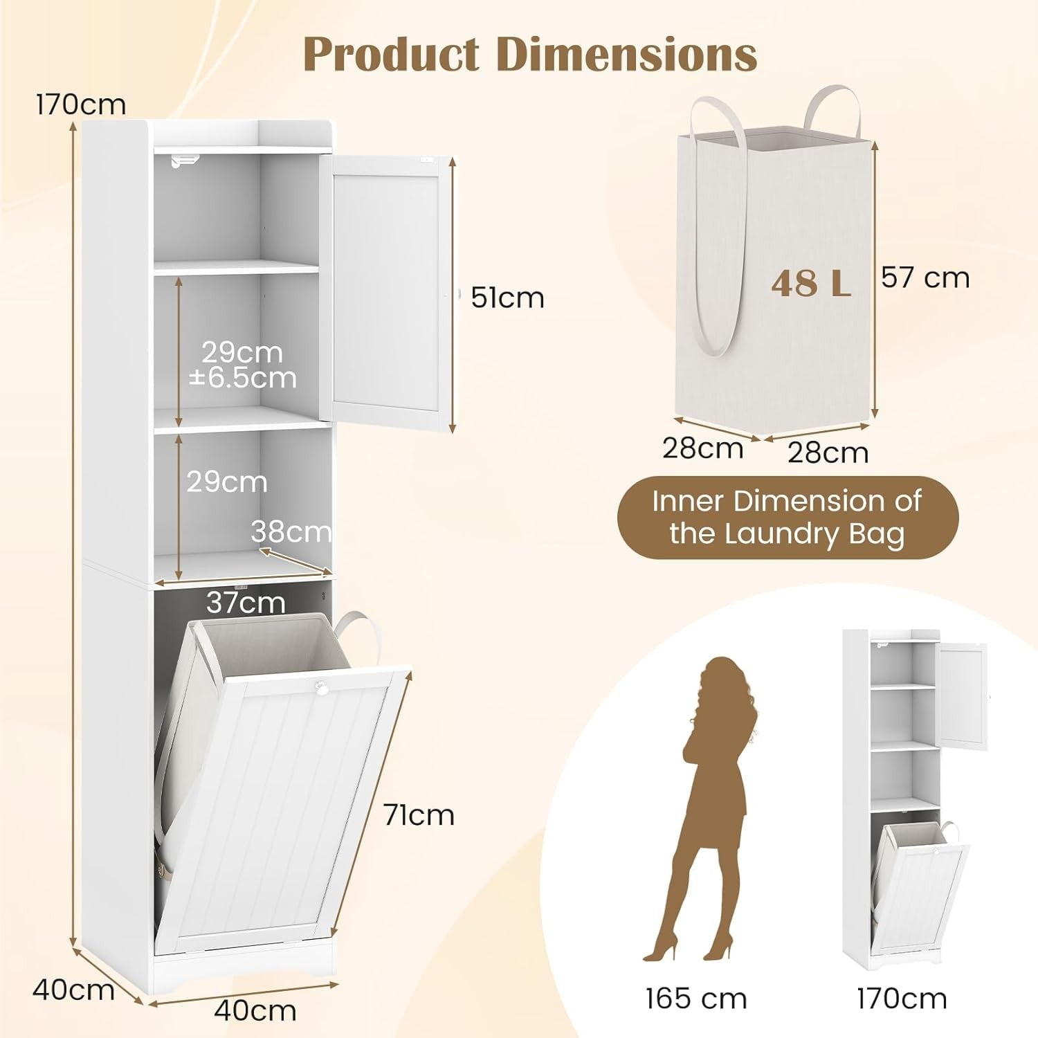 Tall Bathroom Cabinet with Tilt-Out Laundry Basket & Adjustable Shelves | Slim 1