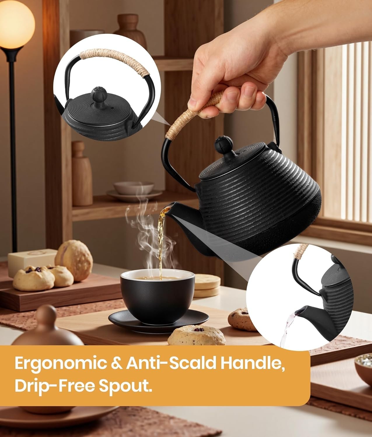 Cast Iron Teapot 1000ml Japanese Tetsubin Tea Kettle w Infuser Black