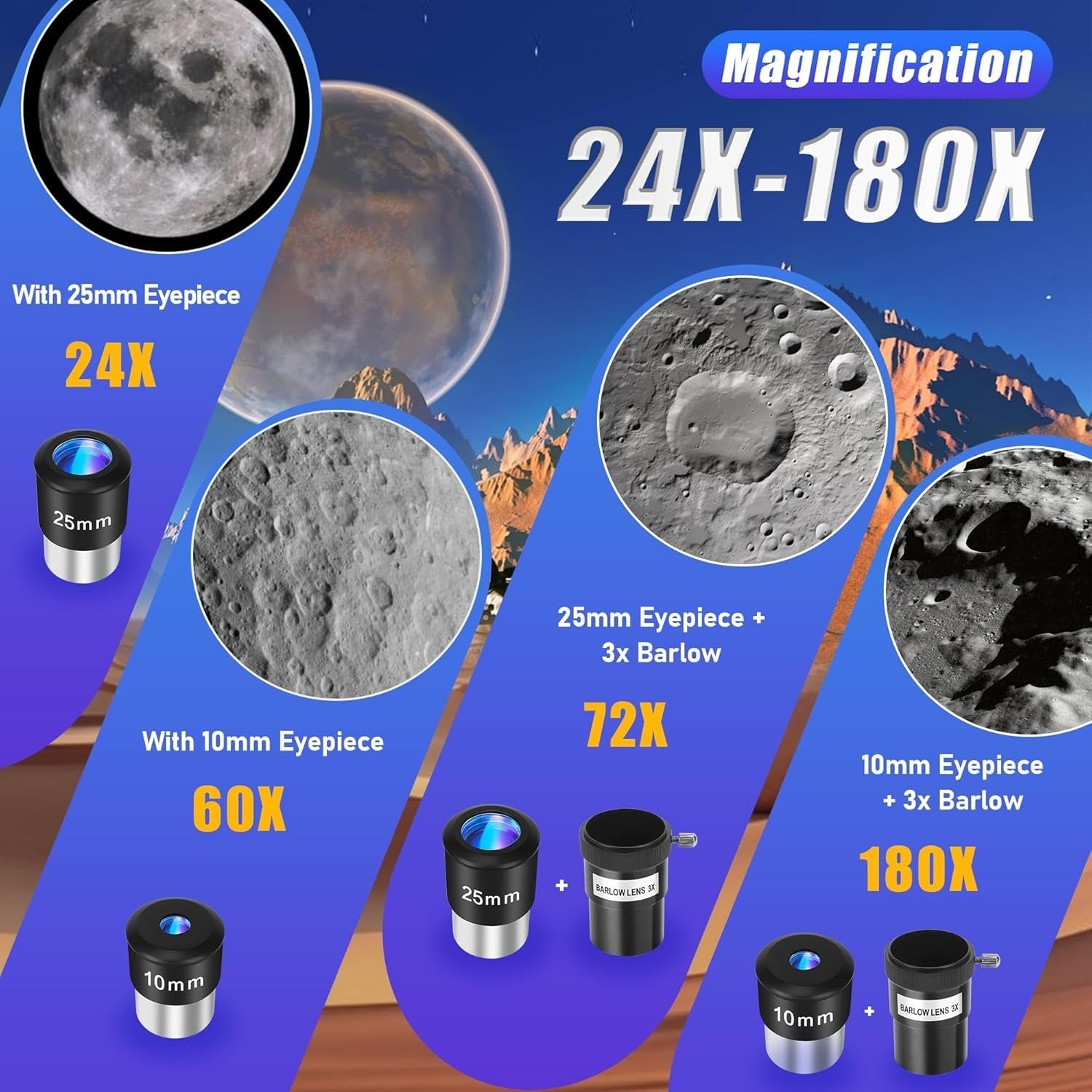 80mm Portable Refractor Telescope 600mm Long Range Moon Star Viewing