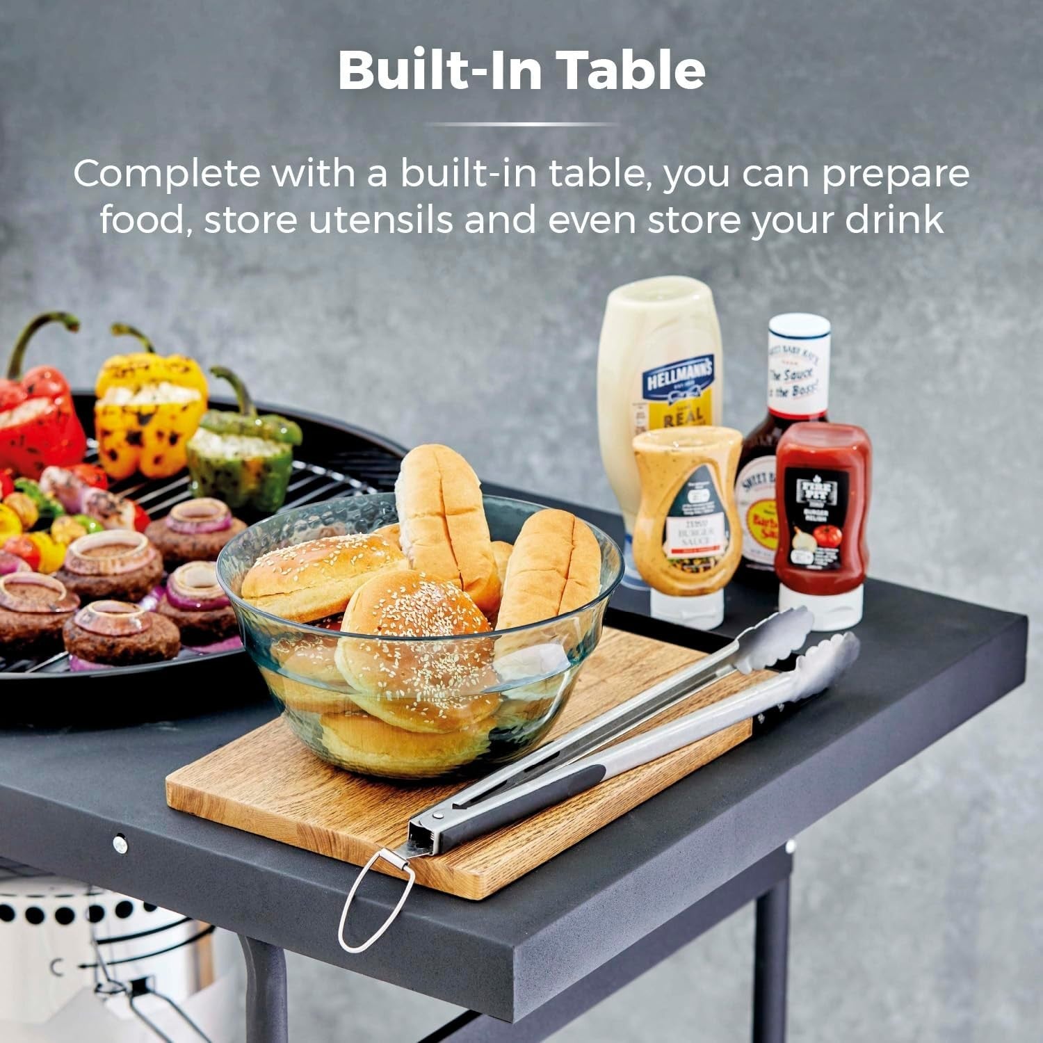 Charcoal BBQ Grill with Side Table & Thermometer – Portable Garden Barbecue