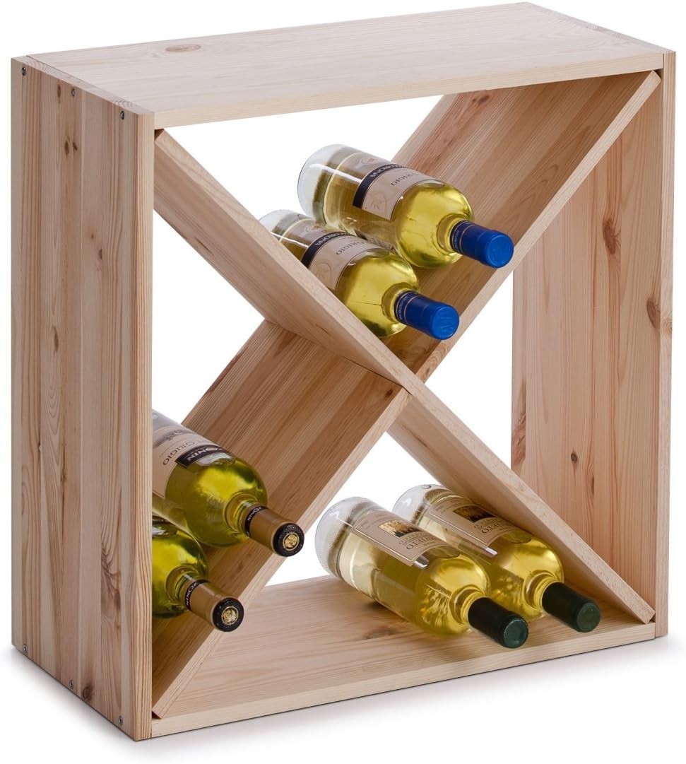 Natural Wood Wine Rack 4-Compartment Bottle Storage Shelf Modern Floor Stand