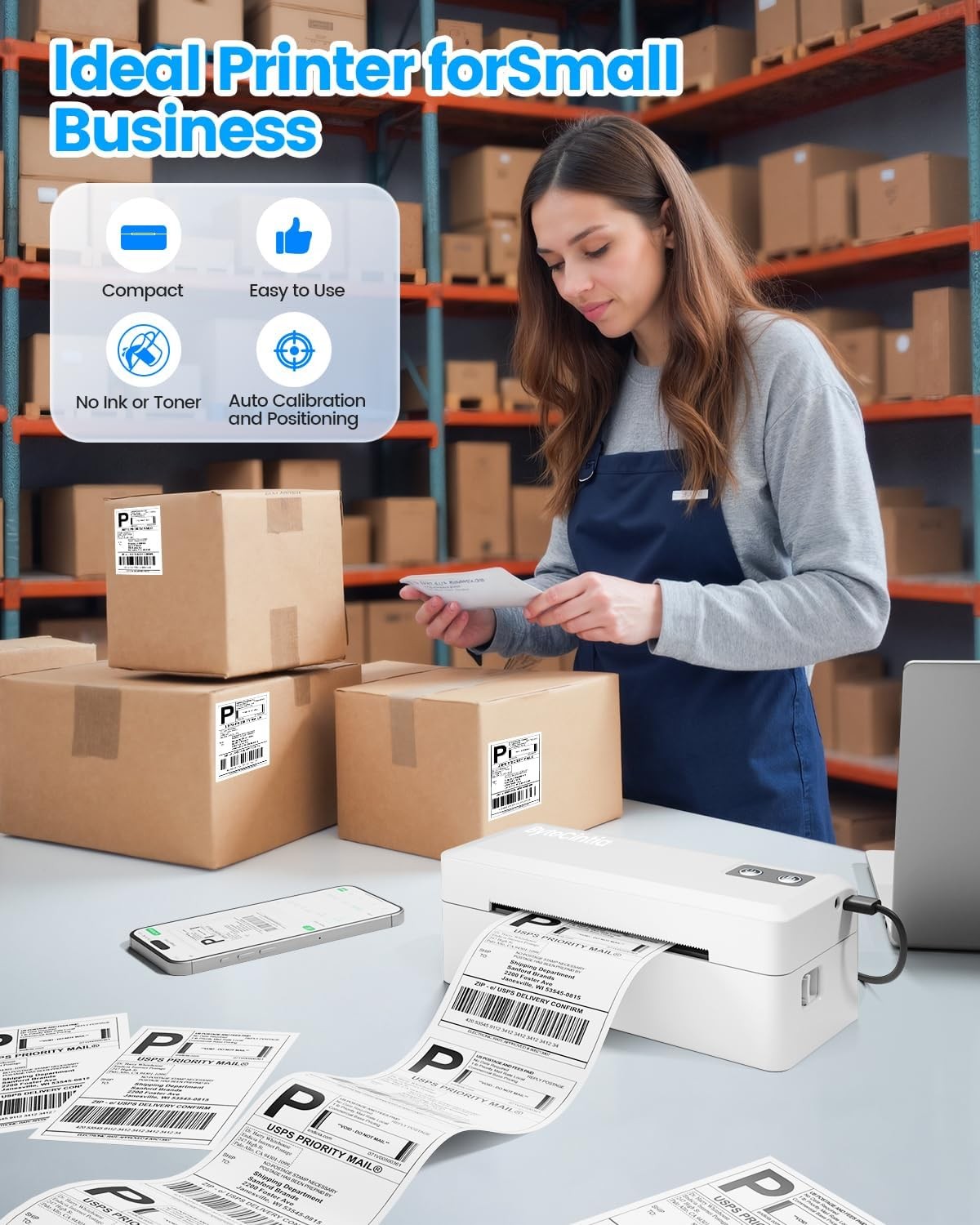 Bluetooth Shipping Label Printer 4x6 Wireless USB