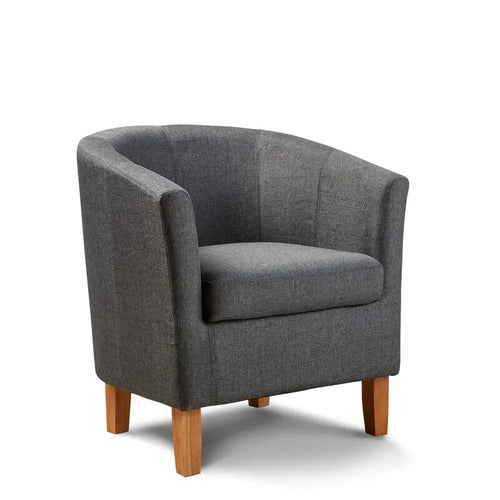 Dark Grey Fabric Tub Chair Padded Armchair w/ Wooden Legs Lounge Office