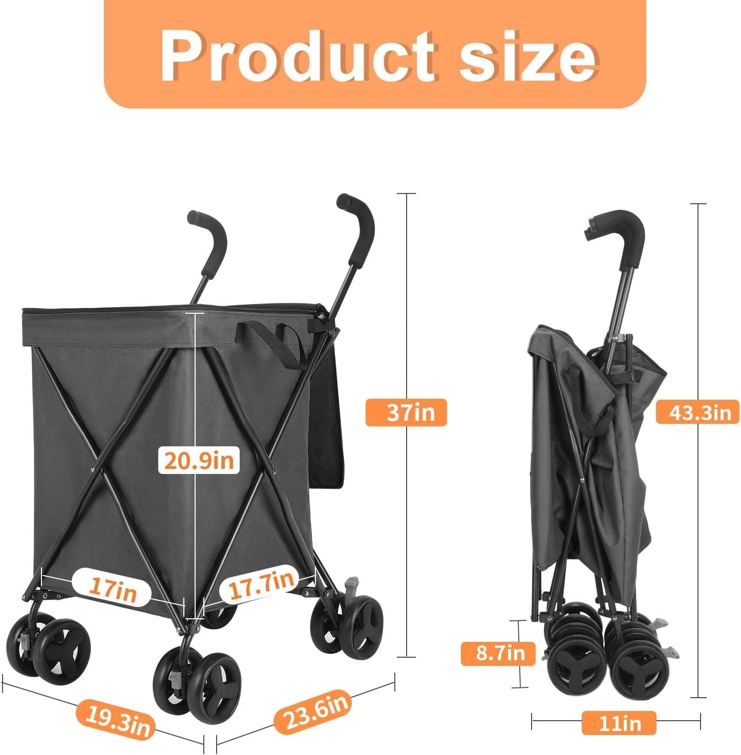 4 Wheel Folding Shopping Trolley Cart Steel Frame 120lb Load Swivel