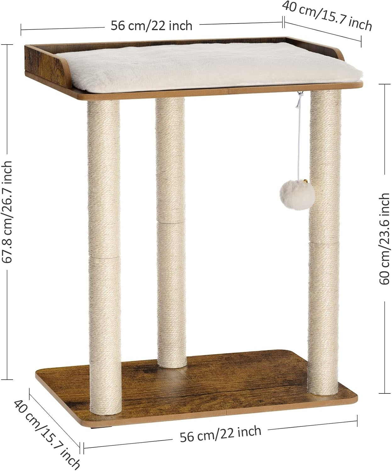 68cm Wooden Cat Tree Rustic Brown Scratching Post Tower Platform Condo