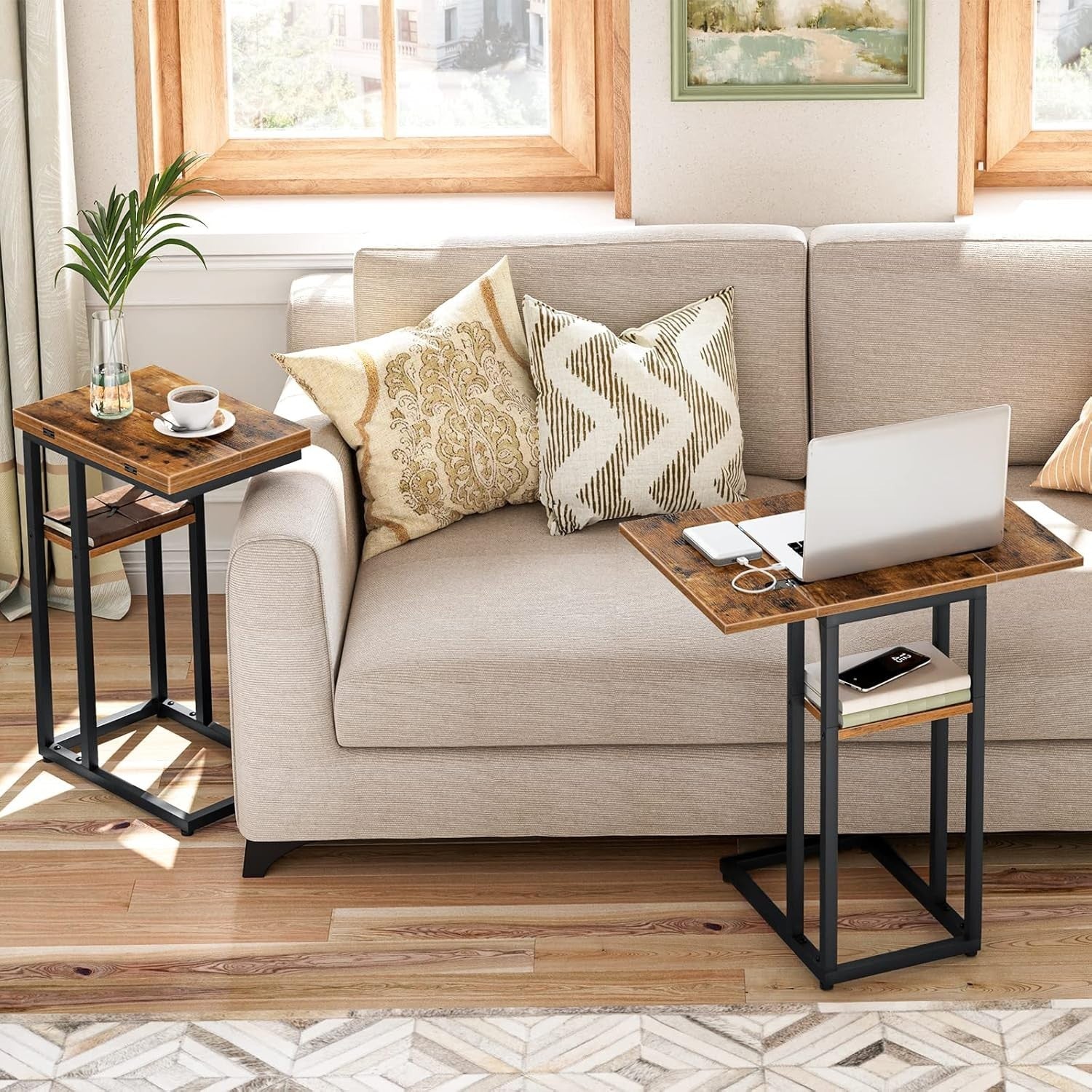 Foldable C-Shaped Side Table Laptop Snack Tray Small Space