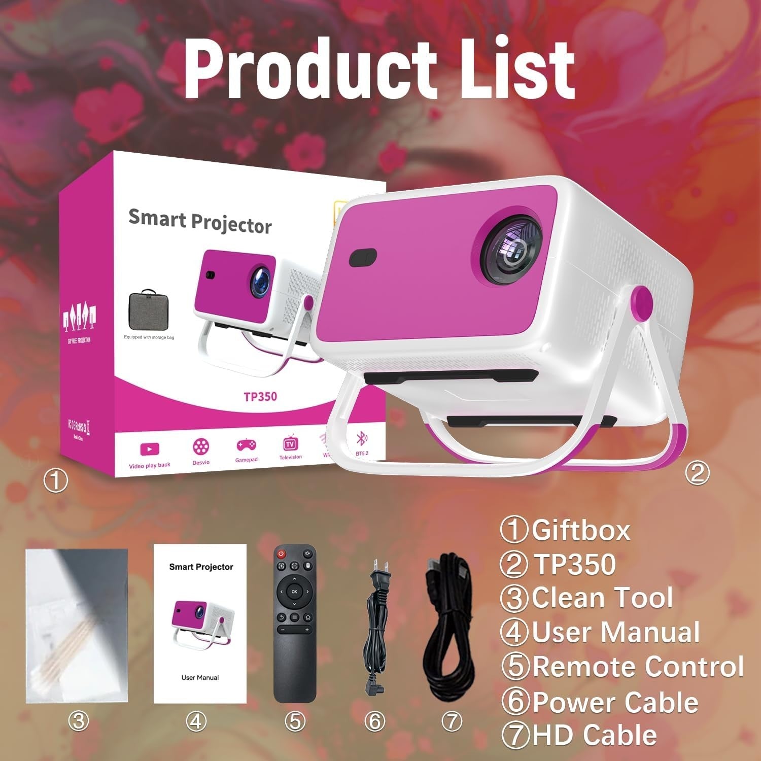 4K 1080P Smart Projector WiFi Bluetooth Auto Keystone Electric Focus