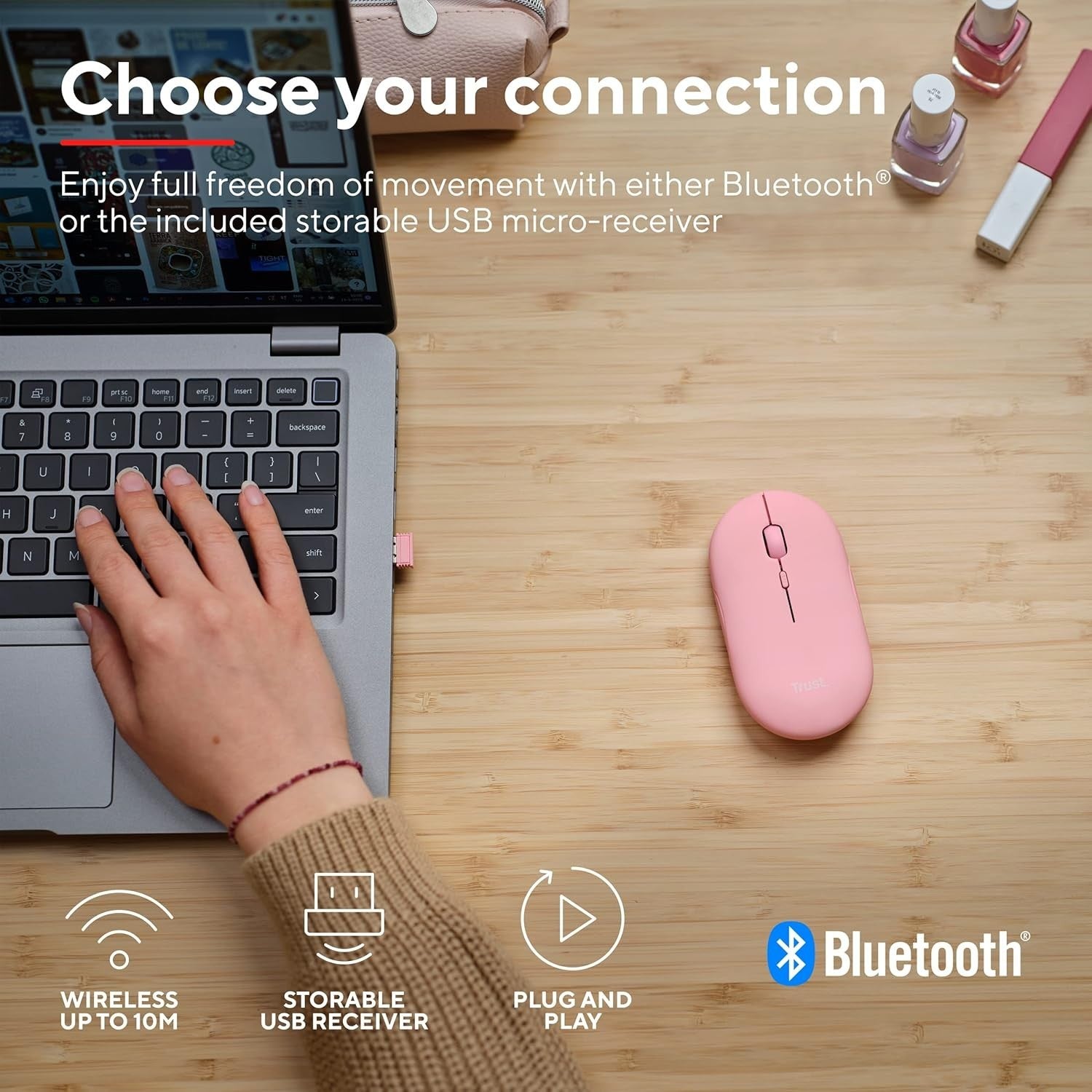 Slim Rechargeable Wireless Mouse Bluetooth 2.4GHz Silent Pink