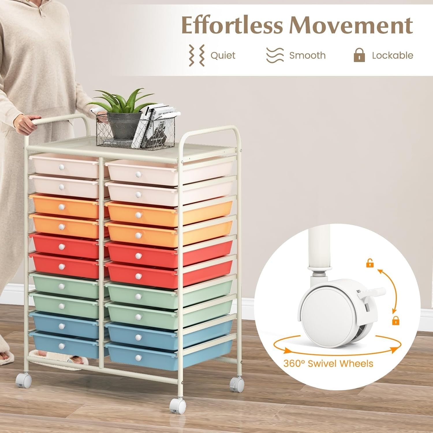 20 Drawer Rolling Storage Cart Mobile Utility Organizer Trolley Colorful