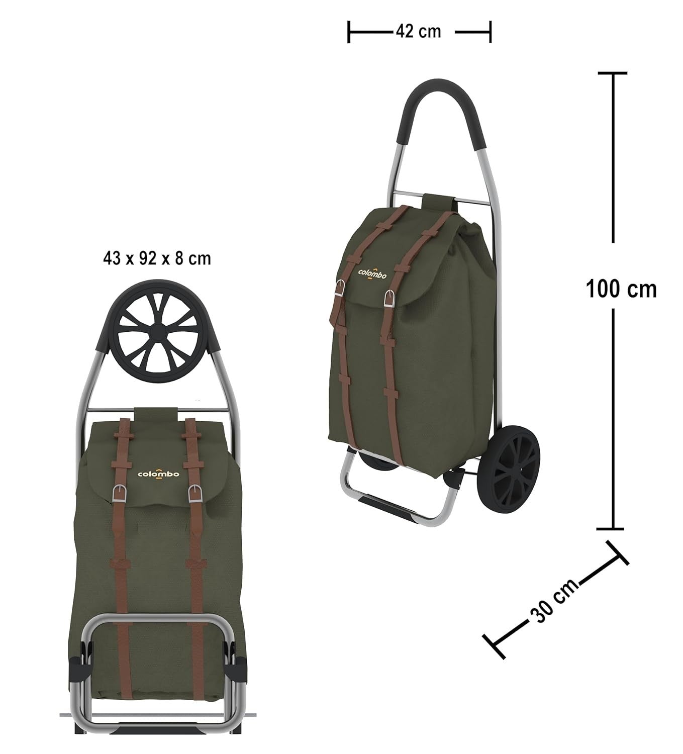 Army Green 50L Steel Shopping Trolley with XL Wheels & Foldable Design