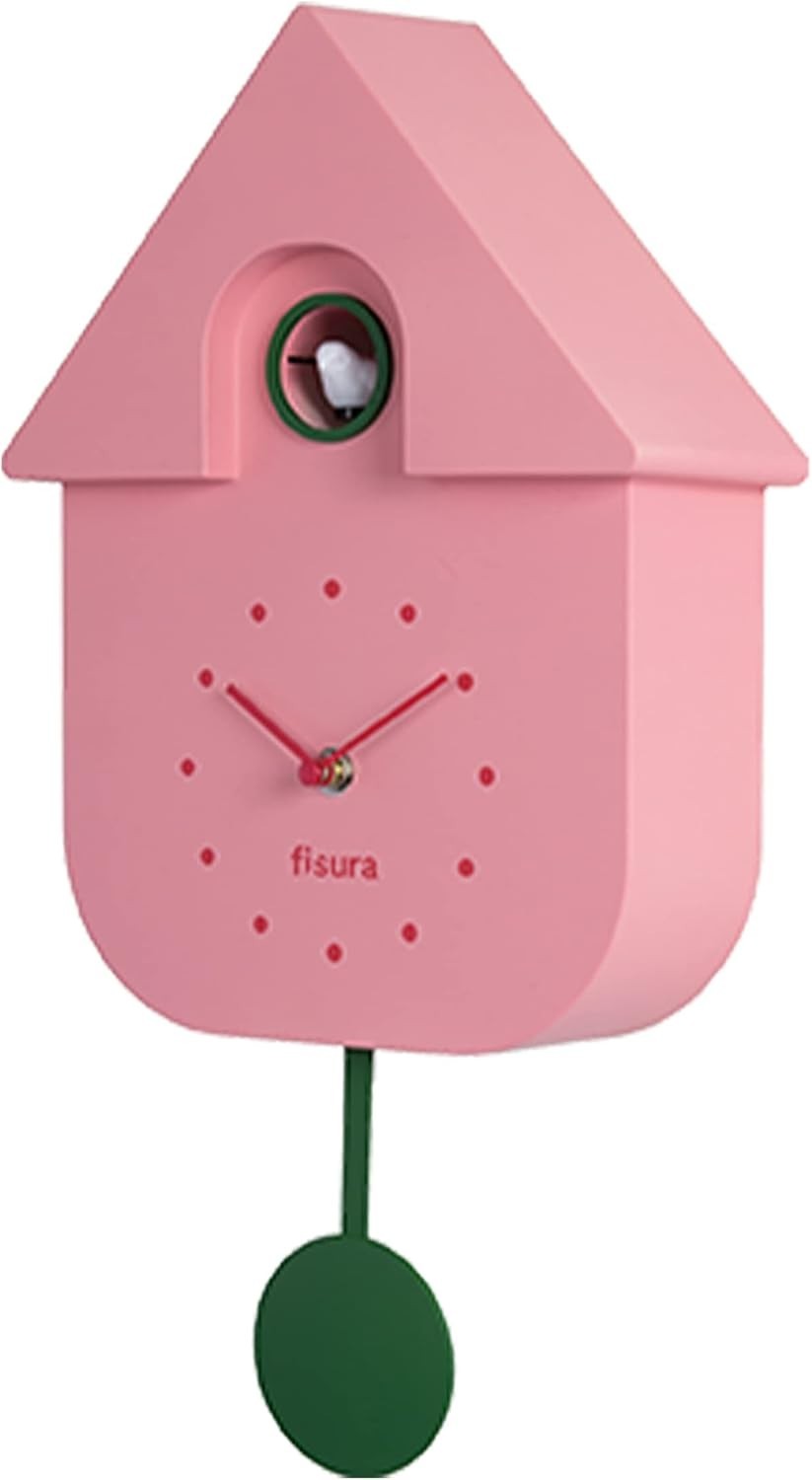 Pink Cuckoo Wall Clock Silent Bird Sound Modern Decor for Kids Room Gift