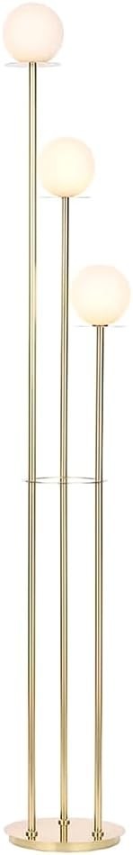 Modern 3-Light Floor Lamp Satin Brass with White Glass Shades 162cm Tall