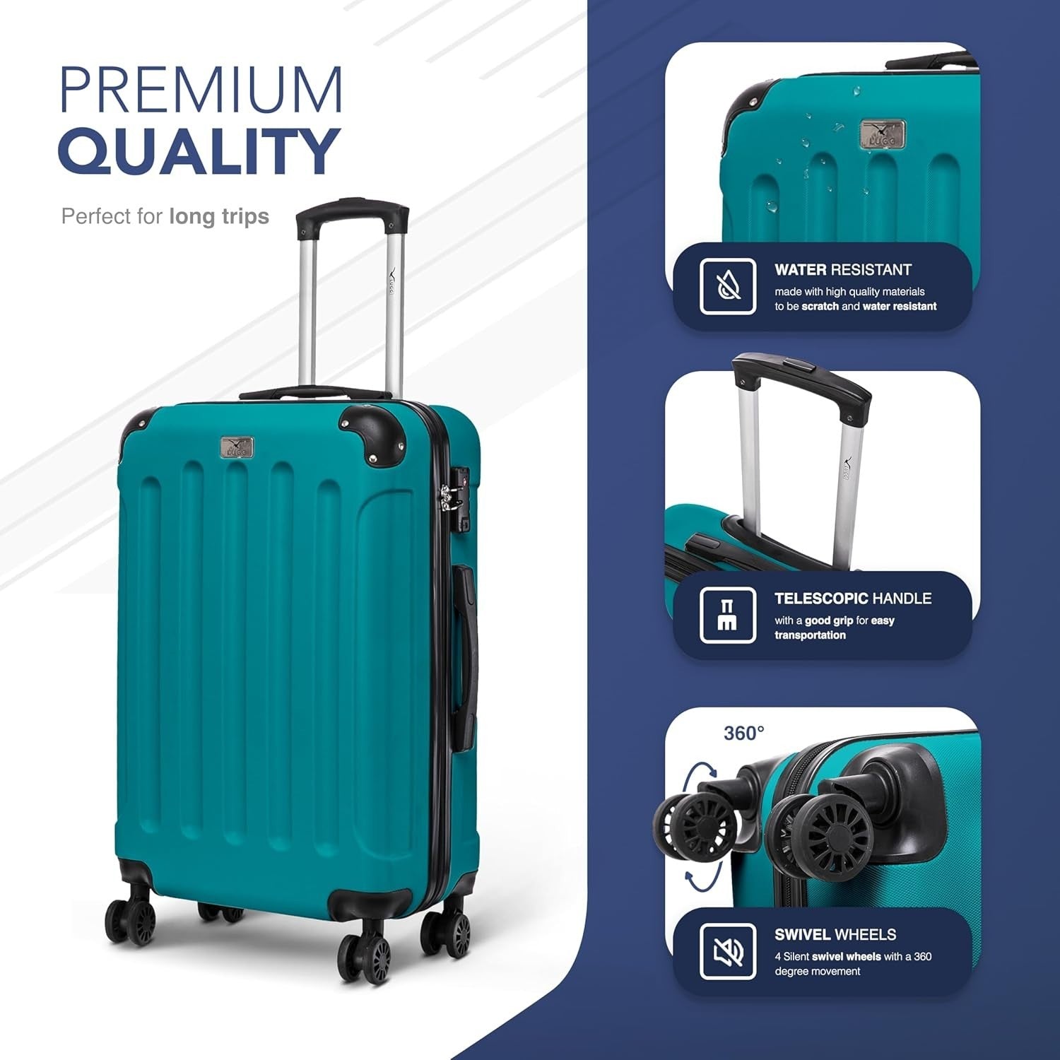 24” Medium Checked Suitcase ABS Hard Case 4 Wheel Spinner TSA Lock