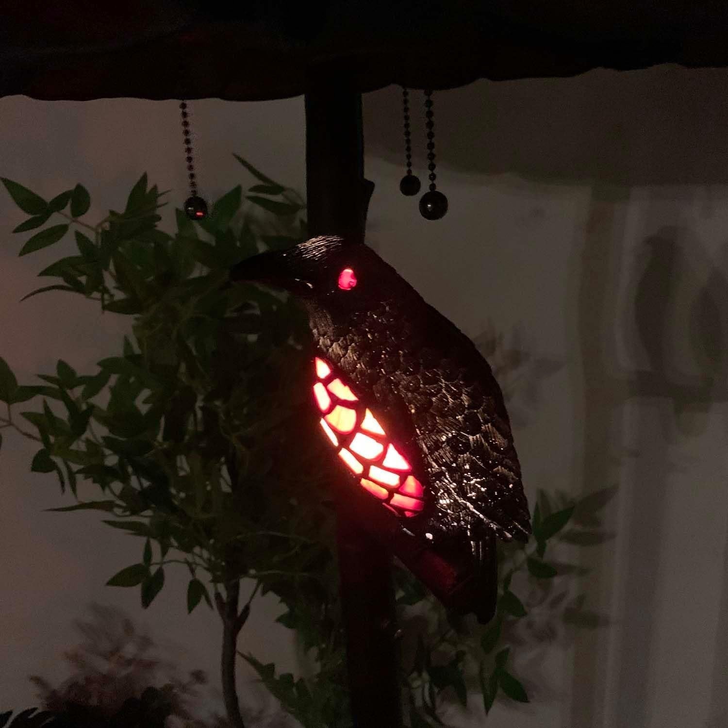 Full Moon Raven Stained Glass Floor Lamp, 65” Tall, 4-Light Halloween Decor