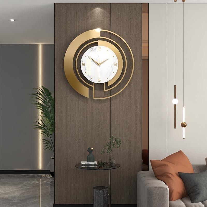 Silent Gold Wall Clock 45x45cm | Elegant Modern Round Decorative Timepiece