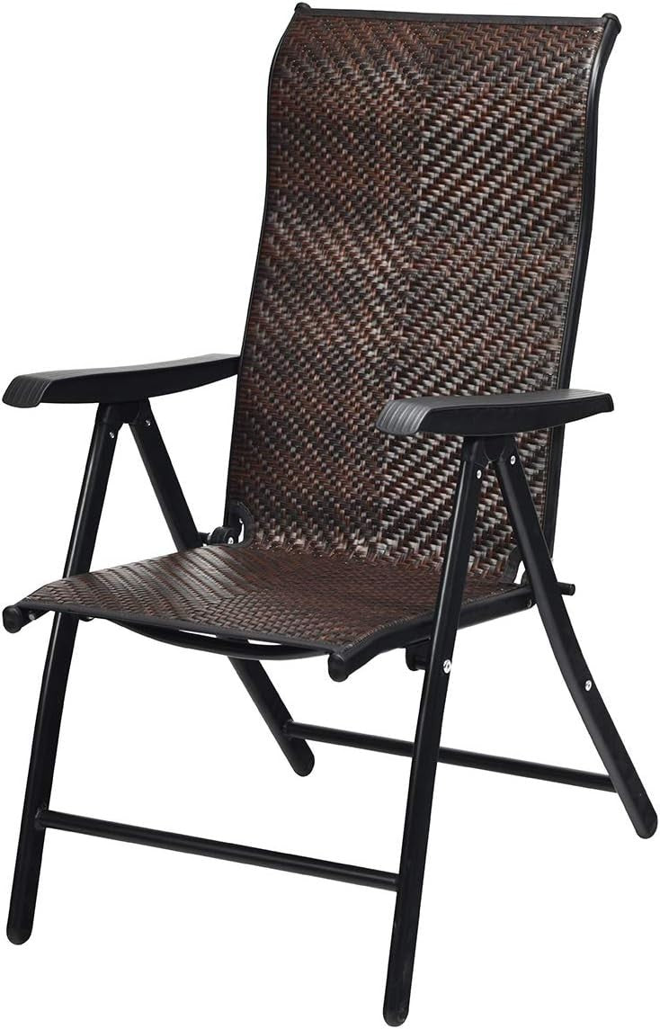 Outdoor Rattan Folding Chair Adjustable Recliner Patio Garden Lounge Seat