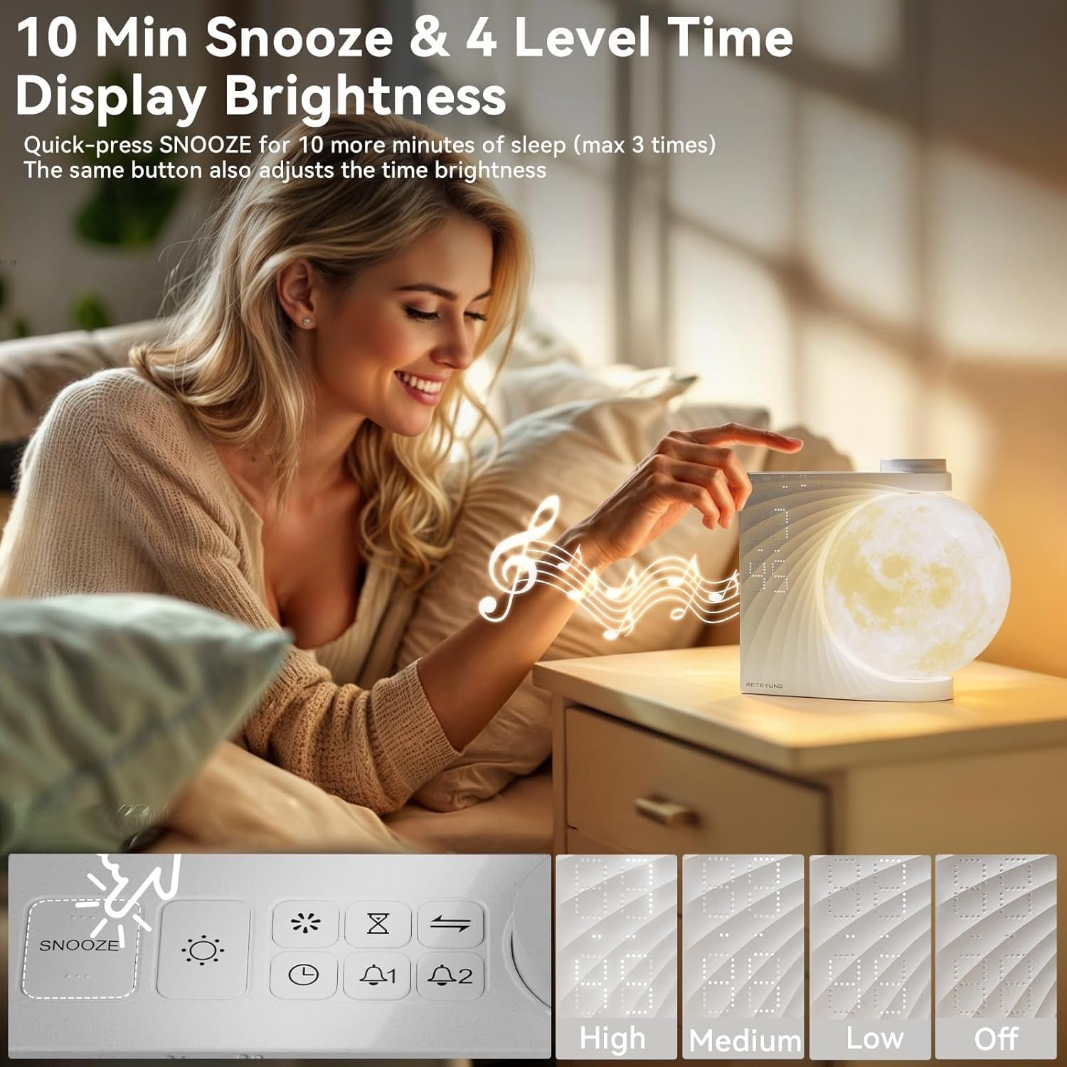 Sunrise Alarm Clock Wake Up Light Moon Lamp LED Night Light Sounds