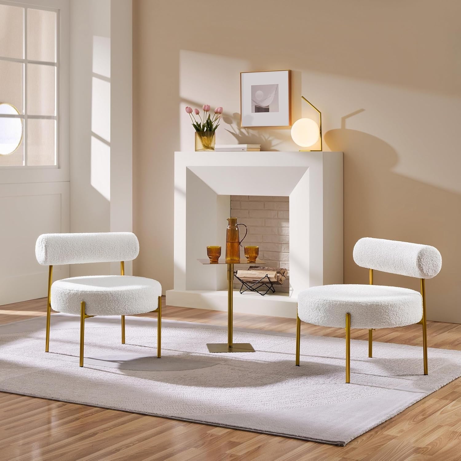 Boucle Tub Chair White Tufted Accent Armchair Gold Legs