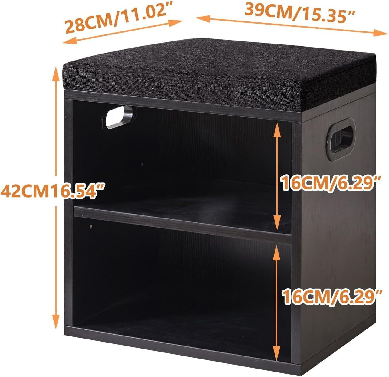 Black 2 Tier Shoe Bench with Cushion Adjustable Storage Rack for Entryway