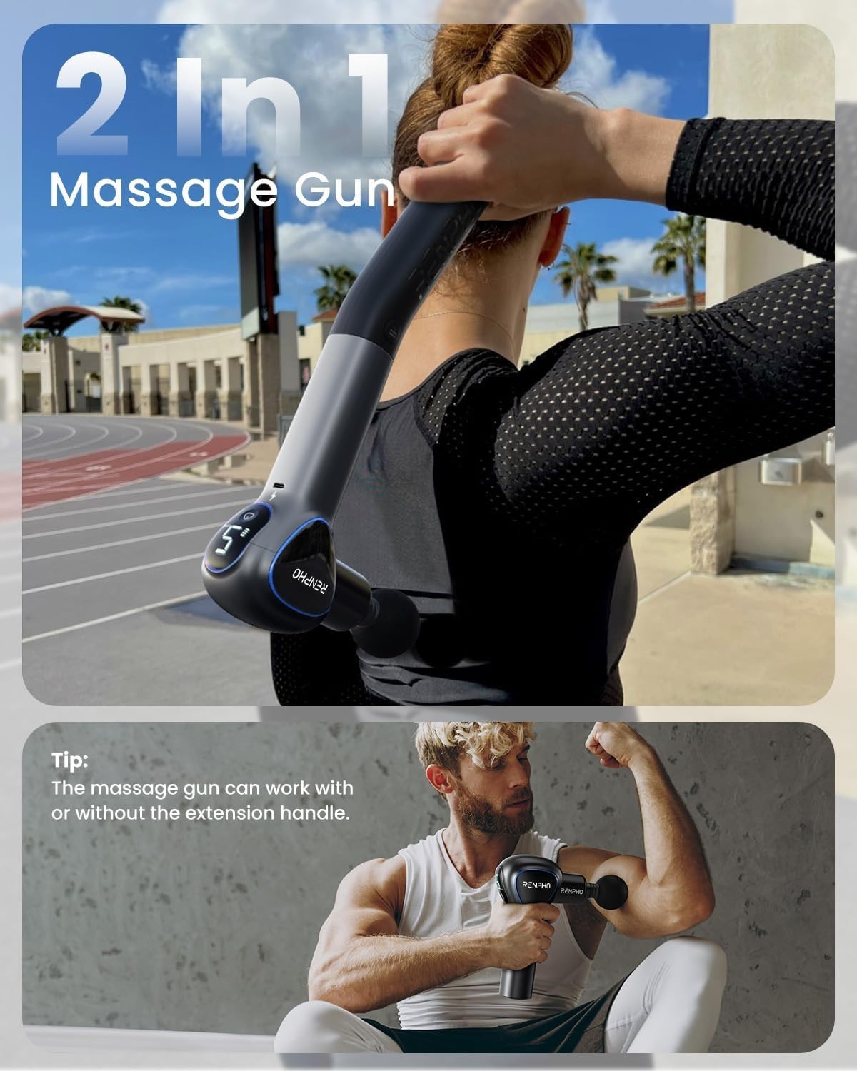 Mini Deep Tissue Massage Gun Long Reach Handle 5 Speeds 3200RPM Pain Relief