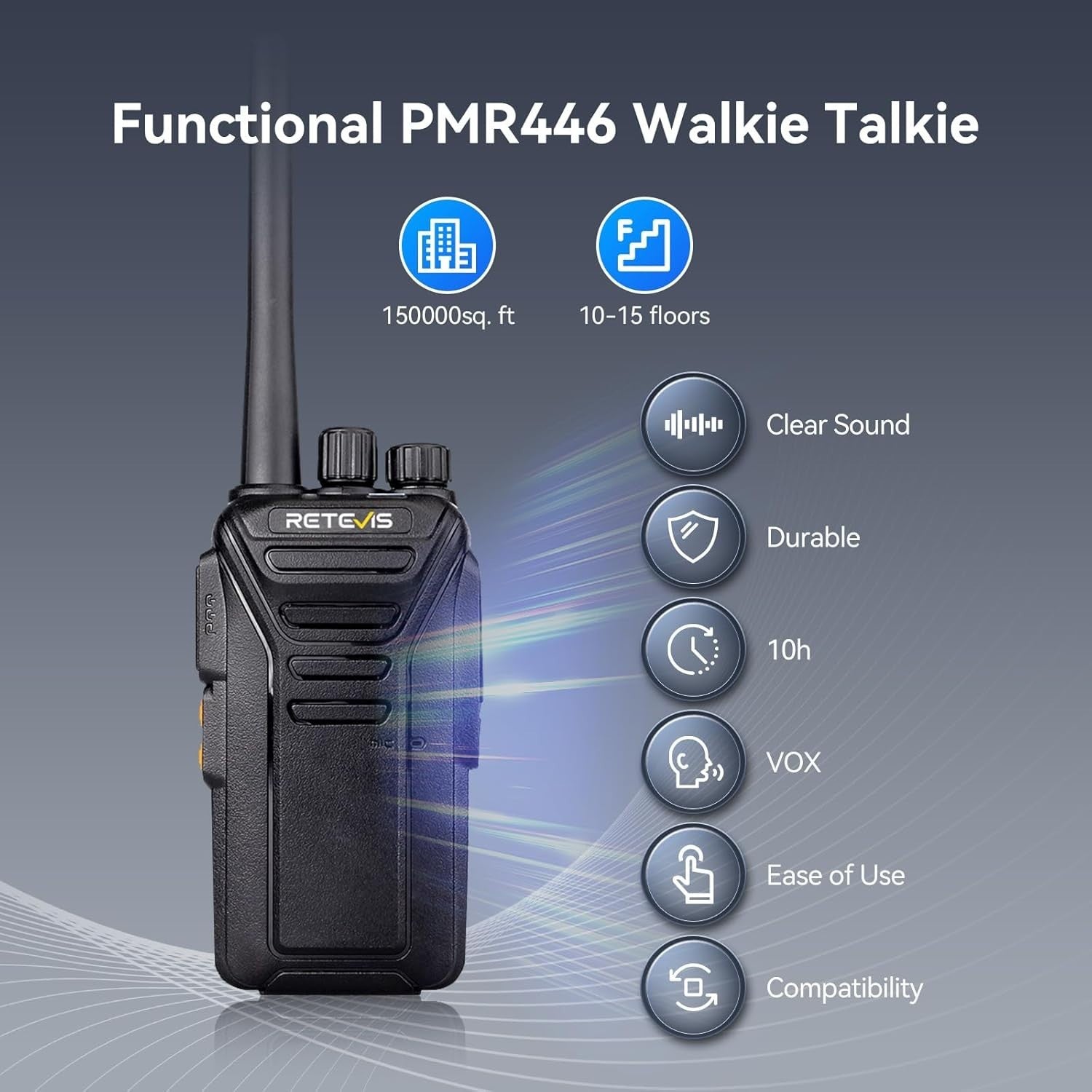 Professional Walkie Talkies 10 Pack PMR446 Rechargeable VOX 2 Way Radio
