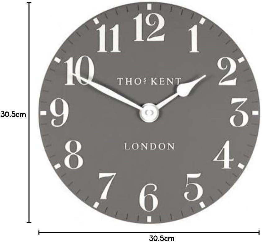 Grey 12" Wall Clock Arabic Numerals Classic Silent Battery Room Decor