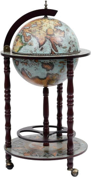 Vintage Globe Bar Drinks Cabinet on Wheels | Bottle & Glass Storage Blue/Brown